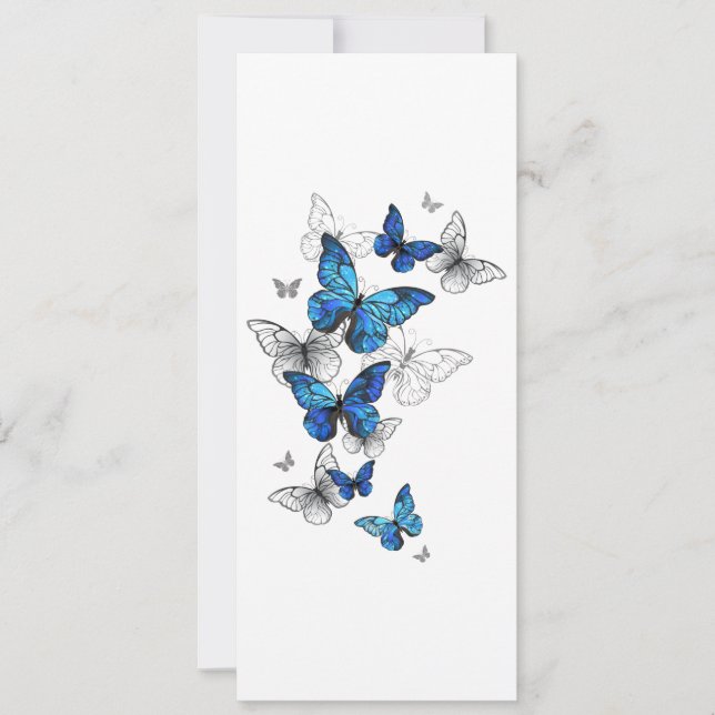 Blue Flying Butterflies Morpho Save The Date (Vorderseite)