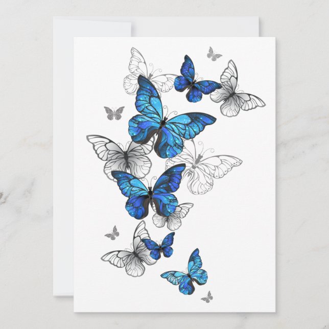 Blue Flying Butterflies Morpho Save The Date (Vorderseite)