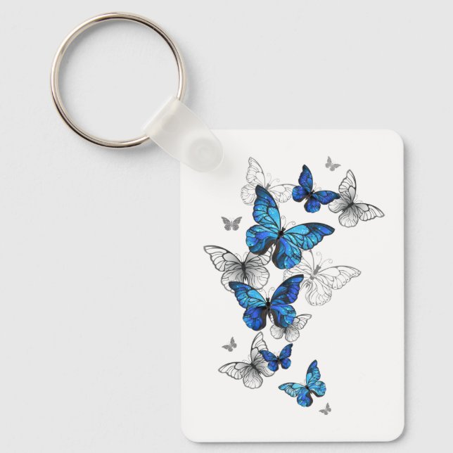 Blue Flying Butterflies Morpho Schlüsselanhänger (Vorderseite)