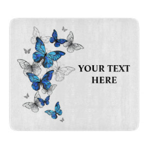 Blue Flying Butterflies Morpho Schneidebrett