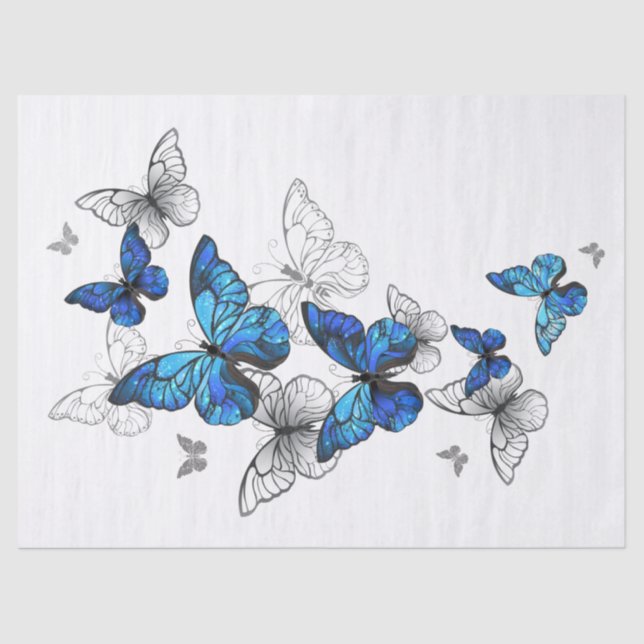 Blue Flying Butterflies Morpho Seidenpapier (Vorderseite)
