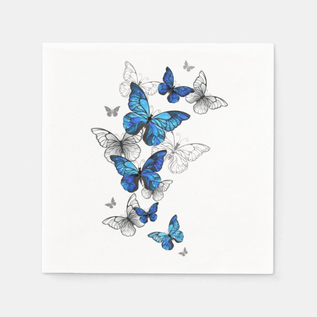Blue Flying Butterflies Morpho Serviette (Vorderseite)