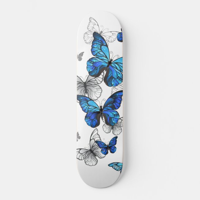 Blue Flying Butterflies Morpho Skateboard (Vorderseite)