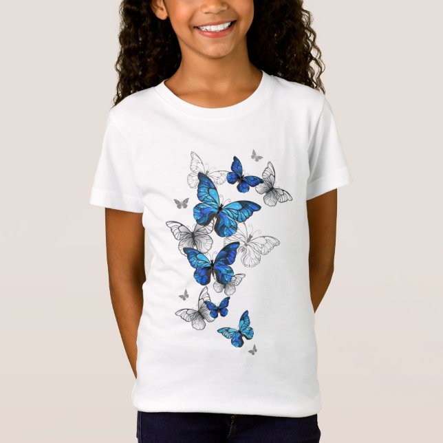 Blue Flying Butterflies Morpho T-Shirt (Vorderseite)