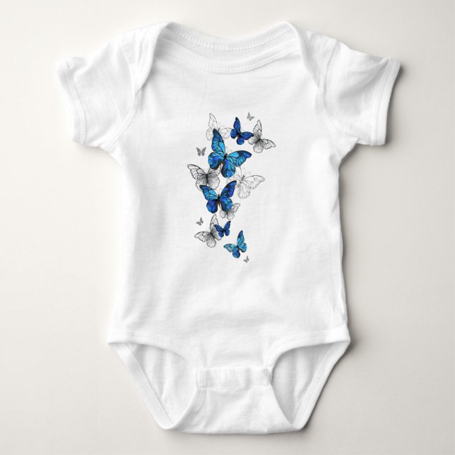 Blue Flying Butterflies Morpho T-Shirt (Vorderseite)