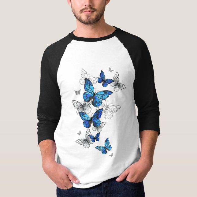 Blue Flying Butterflies Morpho T-Shirt (Vorderseite)