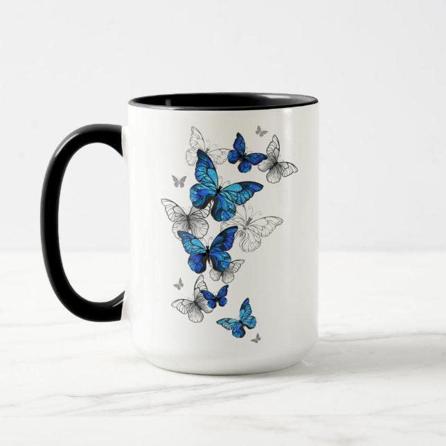 Blue Flying Butterflies Morpho Tasse (Links)