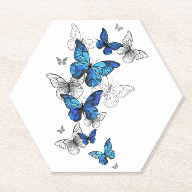 Blue Flying Butterflies Morpho Untersetzer (Vorderseite)