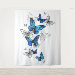 Blue Flying Butterflies Morpho Wandteppich