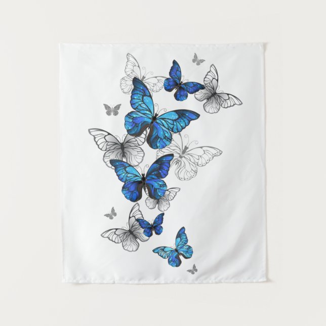 Blue Flying Butterflies Morpho Wandteppich (Vorderseite)