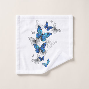 Blue Flying Butterflies Morpho Waschlappen