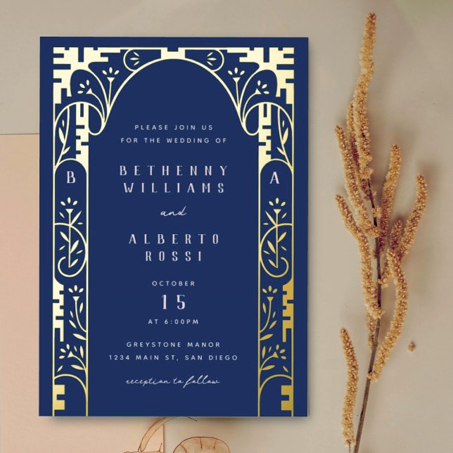 Blue Foil Art Nouveau Arch Foil Invitation (Créateur téléchargé)