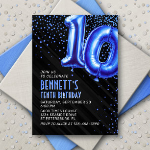 Blue Foil Balloons 10. Geburtstag Einladung