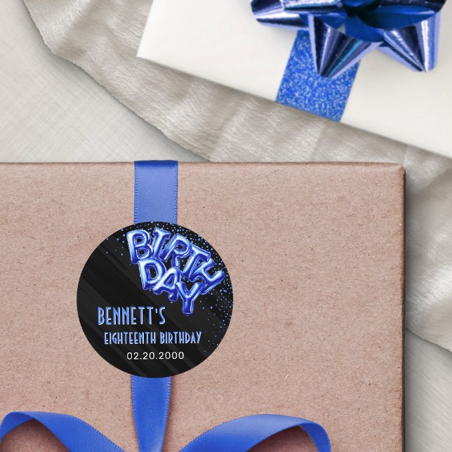 Blue Foil Balloons Geburtstag Runder Aufkleber (Von Creator hochgeladen)