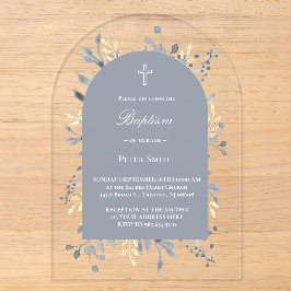 blue foliage Baptism Acrylic Invitation Acryleinladungen