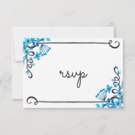 Blue Folk Art Floral Wasserfarbe UAWG RSVP Karte
