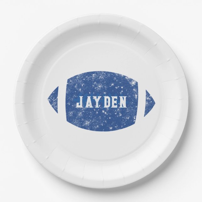 Blue Football Birthday Party Pappteller (Vorderseite)