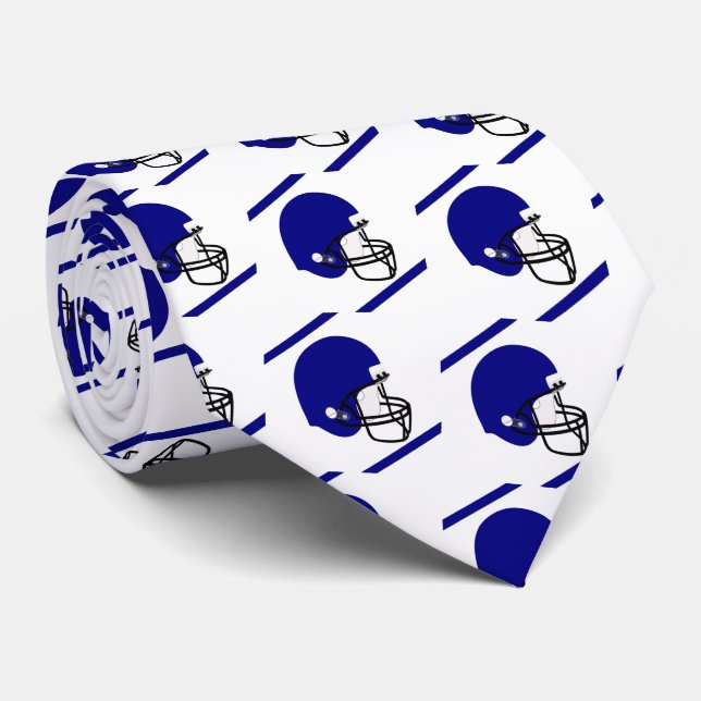 Blue Football Helm auf White Necktie Krawatte (Gerollt)