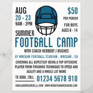 Blue Football Helmet, Football Camp Werbung Flyer
