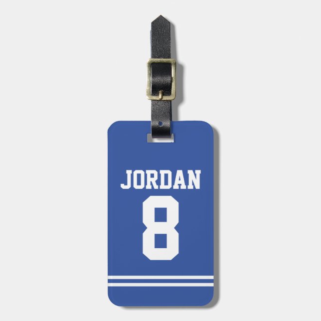 Blue Football Jersey mit Nummer Gepäckanhänger (Vorderseite vertikal)