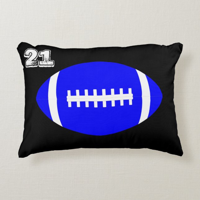 Blue Football Player Custom Jersey Number / Letter Dekokissen (Vorderseite)
