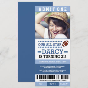 Blue Football Ticket Geburtstag Einladungen