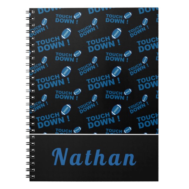 Blue Football Touch Down Typografy Personalisiert Notizblock (Vorderseite)
