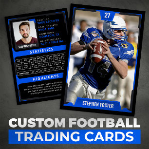 Blue Football Trading Card Football Player Foto Telefonnummerkarte