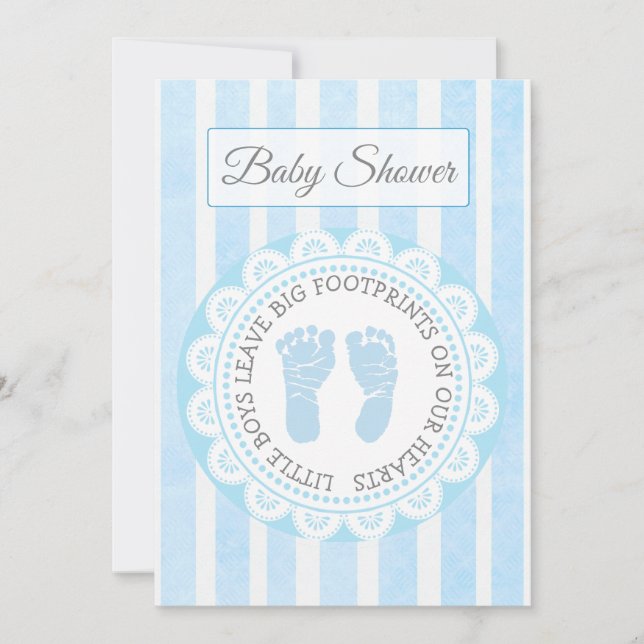 Blue Footprints Boys Baby Shower Einladung (Vorderseite)