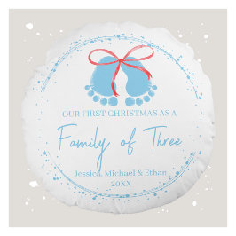 Blue Footprints First Christmas Pattern Rundes Kissen