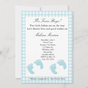 Blue Footprints Twins Dusche Einladung