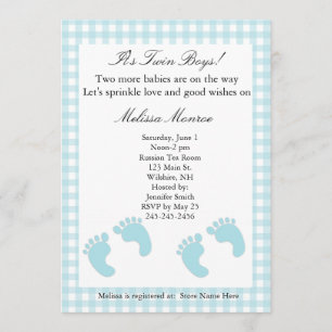 Blue Footprints Twins Sprinkle Dusche Einladung
