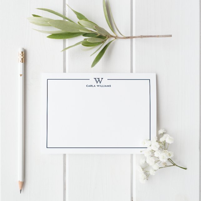 Blue Formal Classic Family Monogram Minimalist Mitteilungskarte (Elegant and professional monogram business card with chic border frame and name.)