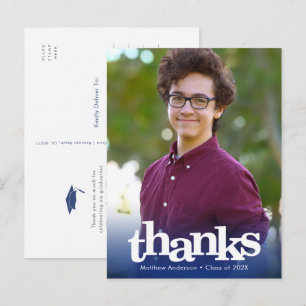 Blue Foto Abschluss fett Typografie danke Postkarte