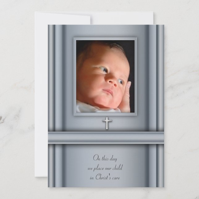 Blue Foto Baby Boy Christening Einladungen (Vorderseite)