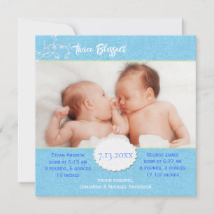 Blue Foto Birth Ankündigung für Twin Boys