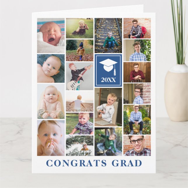 Blue Foto Collage Glückwunschs Grad Big Card Karte (Vorderseite)