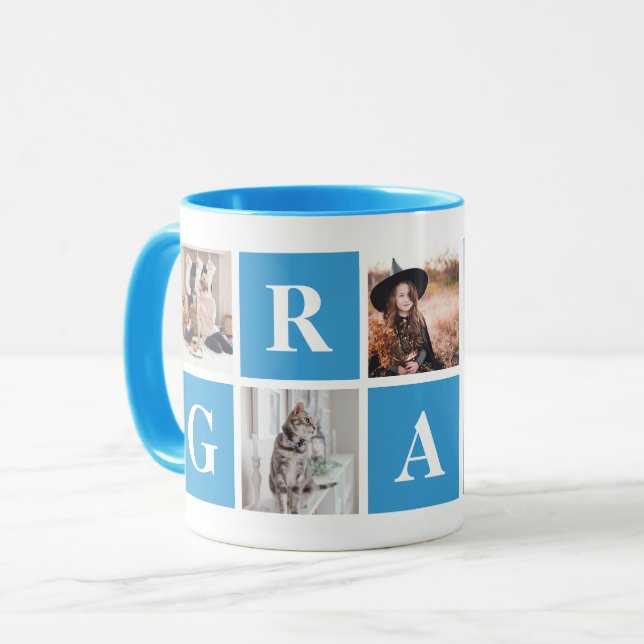 Blue Foto Collage personalisierte Fehler für Opa Tasse (Vorderseite Links)