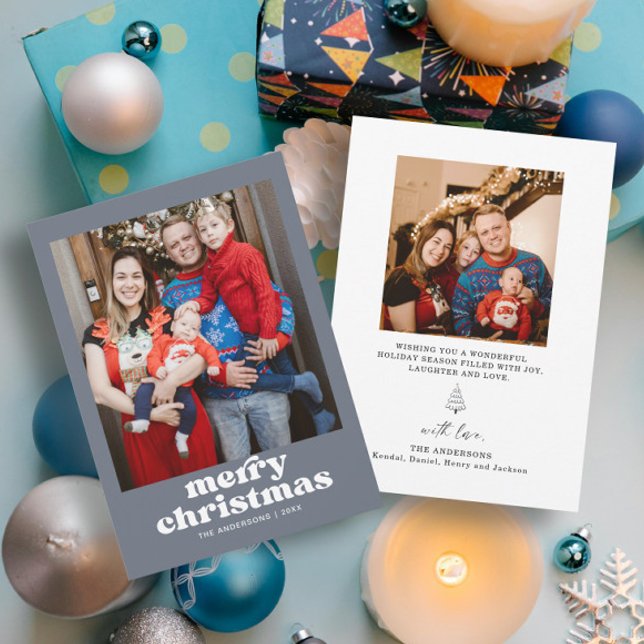 Blue Foto Family Christmas Card Einladung (Von Creator hochgeladen)