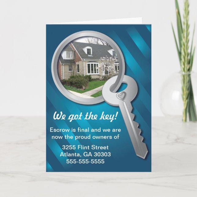 Blue Foto Template Key Ring Neue Zuhause Card Dankeskarte (Vorderseite)