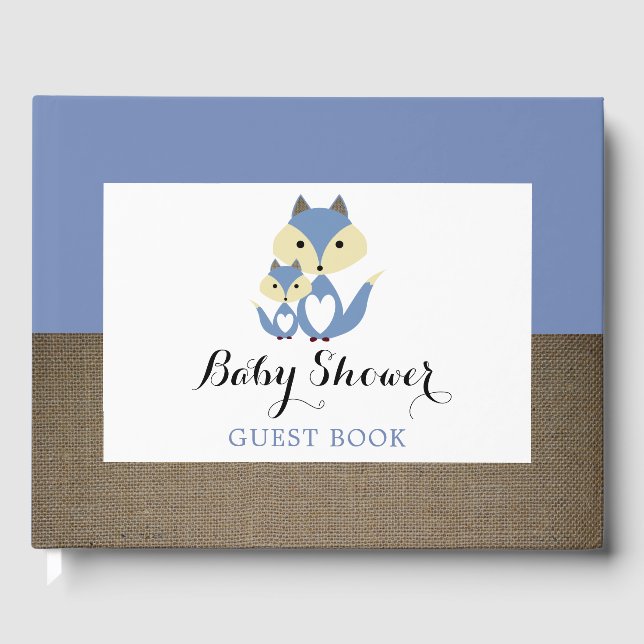 Blue Fox Burlap Baby Dusche Gästebuch (Vorderseite)