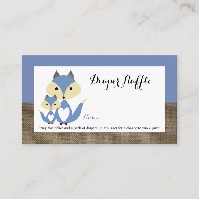 Blue Fox Burlap Baby Duschkabine Raffle Ticket Begleitkarte (Vorderseite)