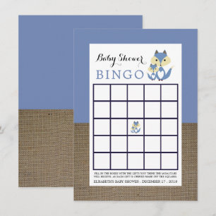 Blue Fox Burlap Baby Shower Bingo Einladung