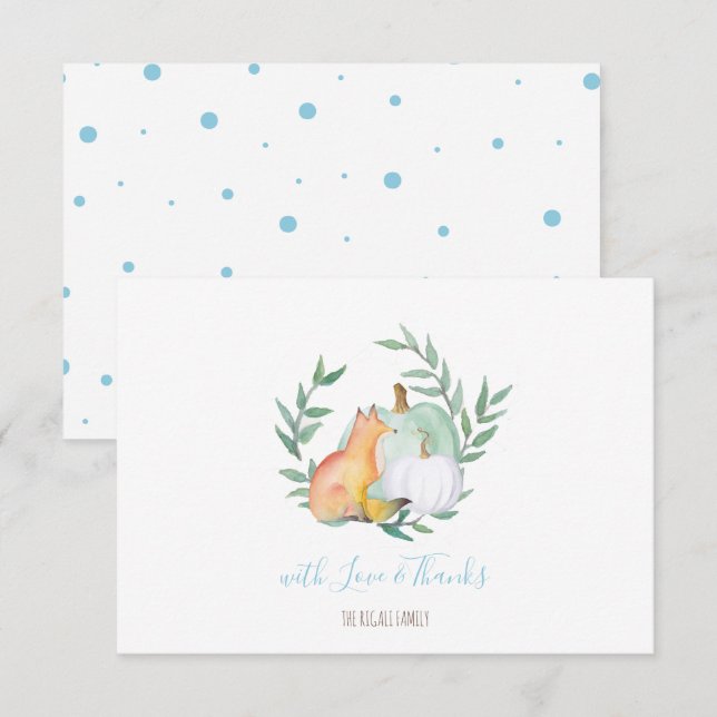 Blue Fox Pumpkin Woodland Vielen Dank Einladung (Vorne/Hinten)