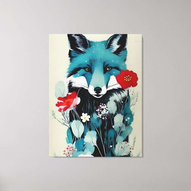 Blue Fox Rot und Weiße Blume Leinwanddruck (Vorderseite)