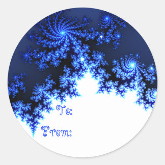 Blue Fraktal Snowflake-Geschenk-Tag Runder Aufkleber