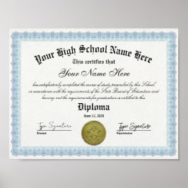 Blue Frame High School Diploma Certificate Poster
