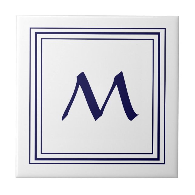 Blue Frame Monogram Letter M Minimalistisch Fliese (Vorderseite)