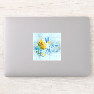 Blue Free Ukraine Sunflower & Butterfly Vinyl Aufkleber