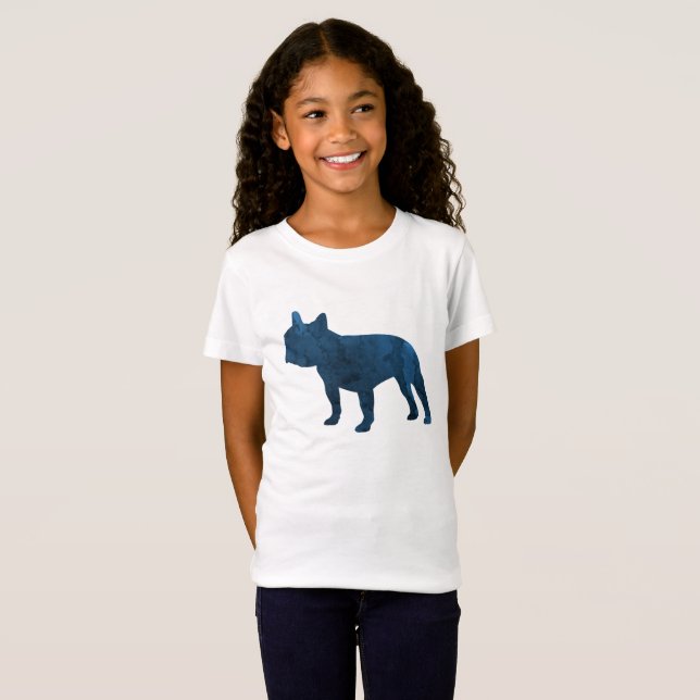 Blue-French-Bulldog aka Frenchie-Silhouette T-Shirt (Vorne ganz)
